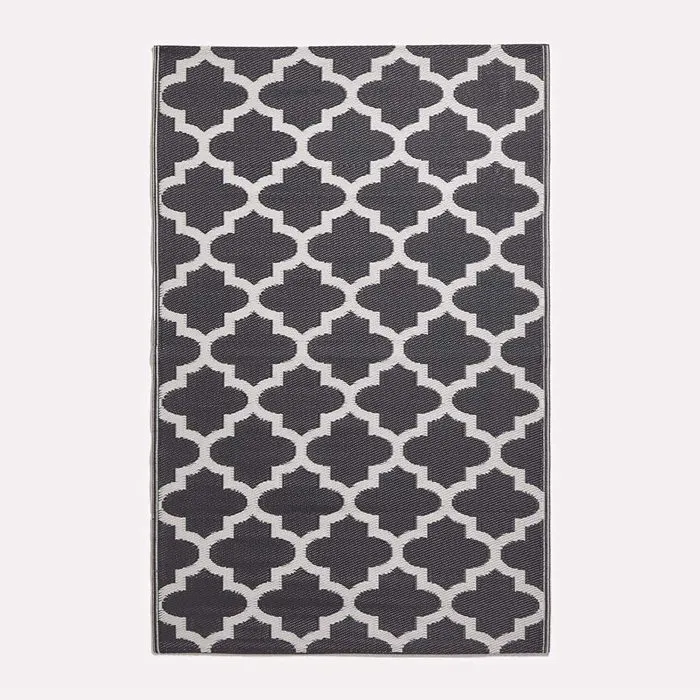 Tapis extérieur terrasse réversible - Tapis de jardin imperméable et résistant UV - Nola - Noir- 180x270 cm - HOMESCAPES