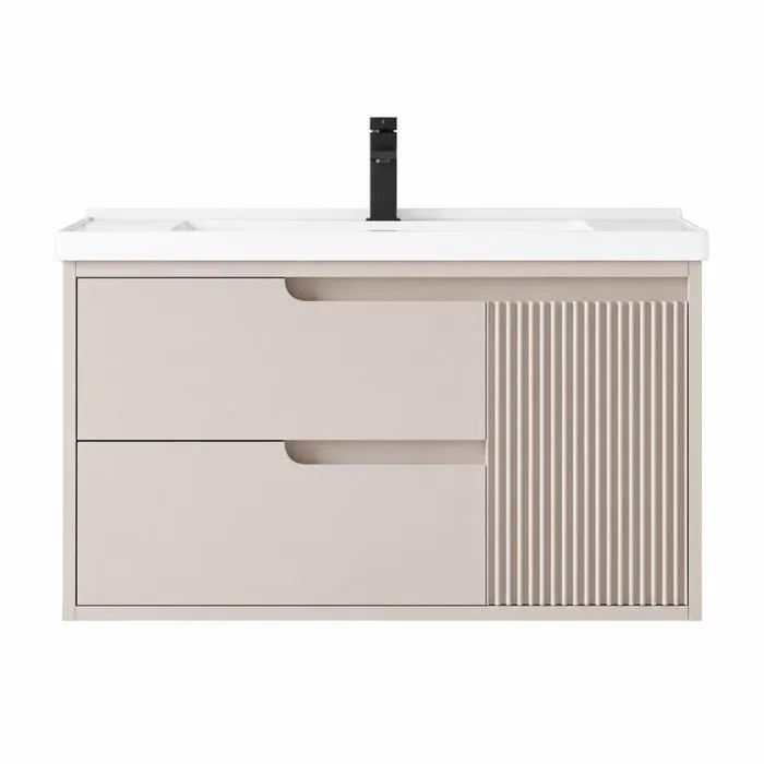 Meuble de salle de bain suspendu avec plan vasque - 80 x 47 x 52 cm - Beige cachemire - SEREN
