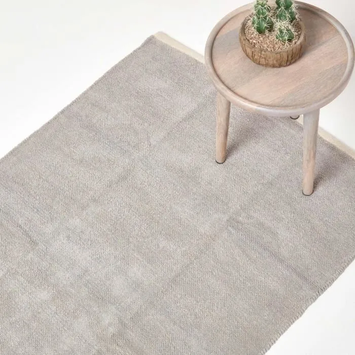 Tapis Chenille Uni En 100% Coton Gris Clair 45x70cm - Homescapes