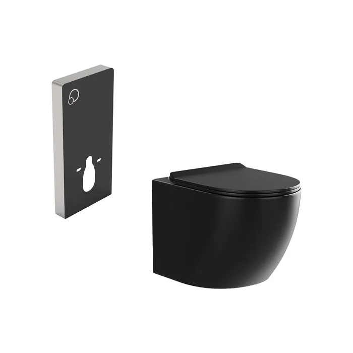 Pack WC suspendu avec bâti-support décoratif - Noir mat - JAVOINE