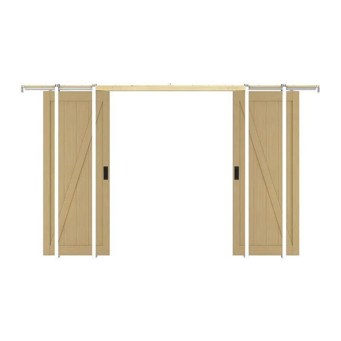 Porte coulissante double avec système à galandage en bois et MDF - Naturel clair - 2 x H205 x L83 cm - BALERMA