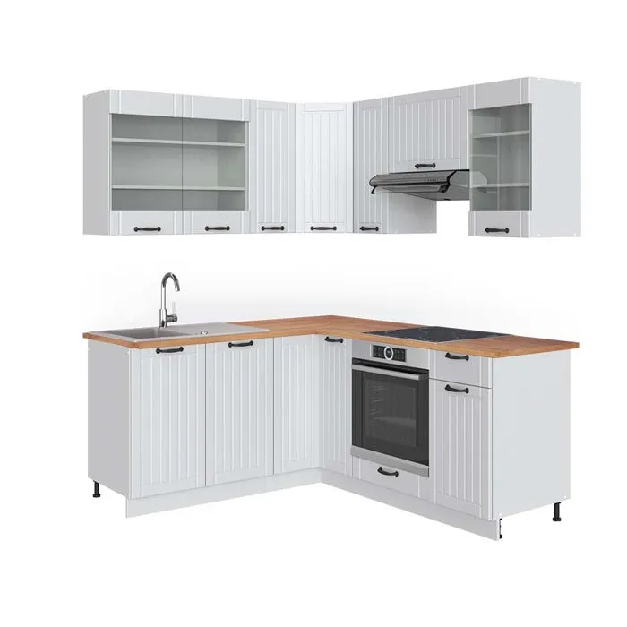 Vicco Cuisine en angle Blanc campagne/Blanc 190 x 160 cm, PT Chêne