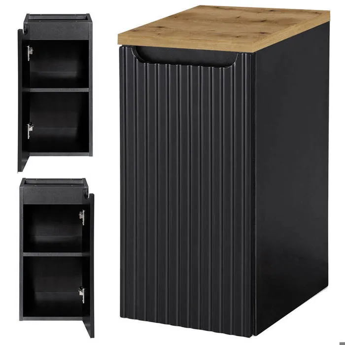 Meuble bas de salle de bain avec 1 porte NEWPORT 30 x 60 x 40 cm rainuré noir / aspect chêne en.casa
