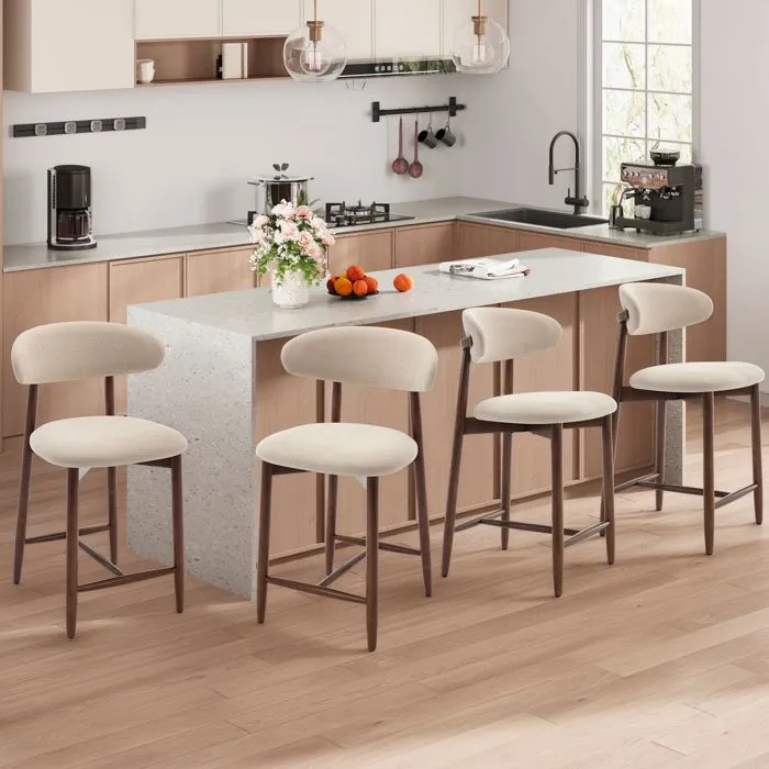 Lot De 4 Chaises De Bar - Tabourets Modernes, Assise Confortable En Tissu, Pour Comptoir, Structure En Bois-beige
