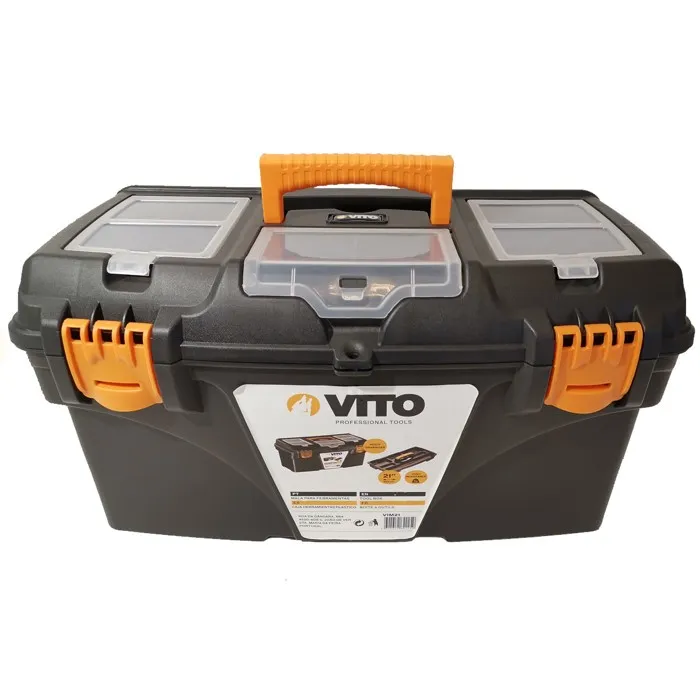 Boite à outils 21" 535 x 291 x 280 mm Grande malette 3 organiseurs sur couvercle + Porte outils interieur VITO