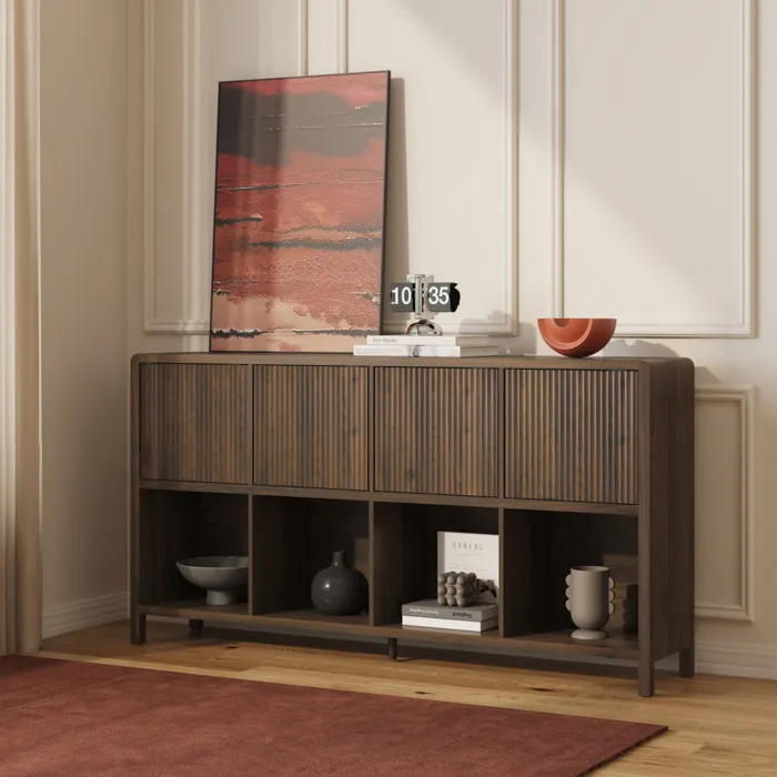 Commode Lukkodso 77 x 145 x 30 cm effet noyer en.casa