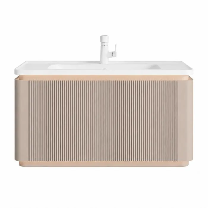 Meuble de salle de bain suspendu avec plan vasque - 100 x 47 x 52 cm - Beige cachemire - SARIA
