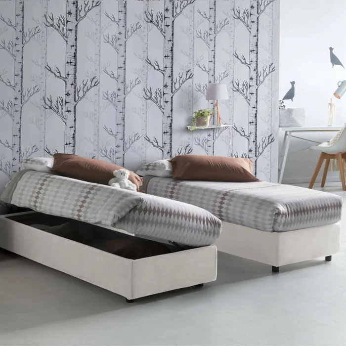 Lit simple en tissu blanc 80x190 cm
