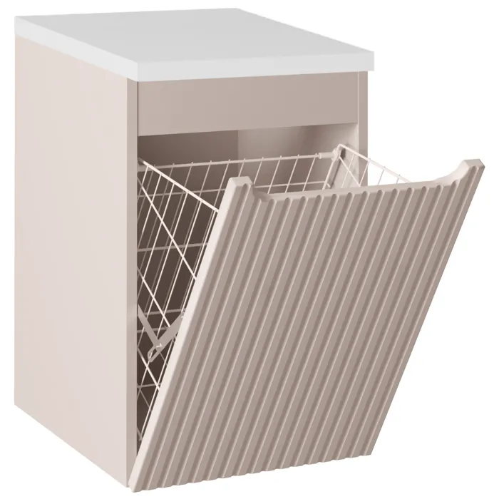 Meuble bas de salle de bain NOVA CACHEMIRE avec panier à linge et plan BLANC 40 cm