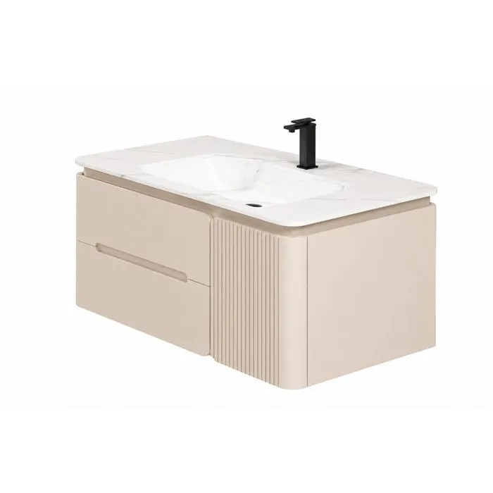 Meuble de salle de bain suspendu avec plan vasque - 80 x 47 x 52 cm - Beige cachemire - CYLIA