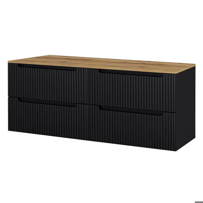 Meuble double vasque Newport 161 x 60 x 40 cm noir effet chêne en.casa