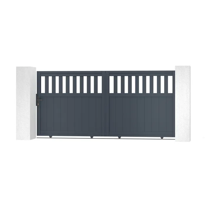 Portail coulissant 3m SANTIS H.140cm + Portillon 1m SANTIS H.140cm aluminium gris