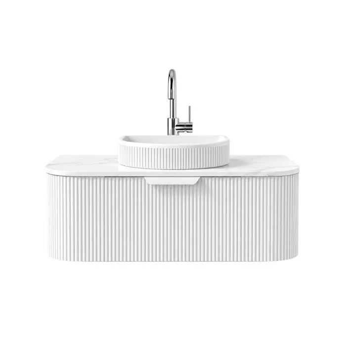 Meuble de salle de bain suspendu avec vasque à poser, plan de toilette - 80 x 47 x 52 cm - Blanc cassé - RAIN