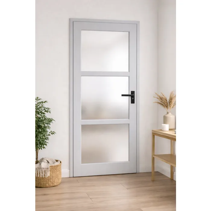 Bloc Porte Greyria Gris Clair Vitrée H204 X L83 Cm Côte Tableau P.gauche,poignee Gd Menuiseries