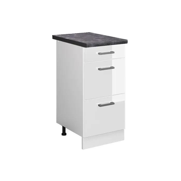 Vicco Meuble cuisine Blanc Haute brillance/Blanc 40cm avec tiroirs plan de travail Anthracite