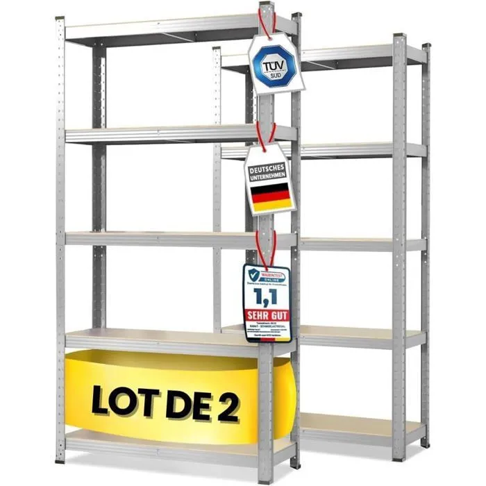 2 X Rayonnages pour charges lourdes, 150 x 75 x 30 cm, Galvanisé, Capacité de charge max: 875 kg