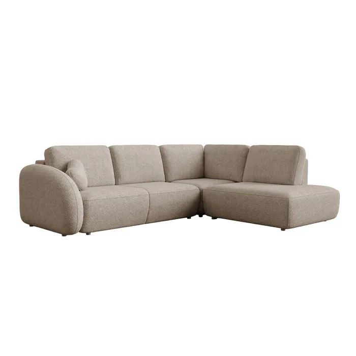 Djena - Canapé D'angle Convertible Avec Coffre En Tissu Bouclette Taupe - Angle Droit