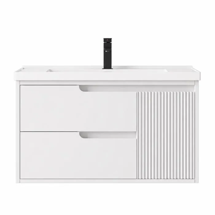 Meuble de salle de bain suspendu avec plan vasque - 80 x 47 x 52 cm - Blanc cassé - SEREN
