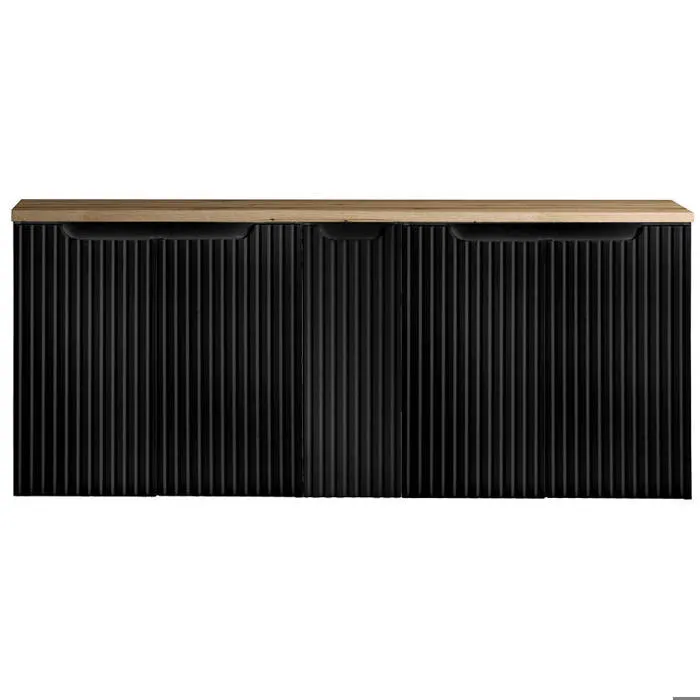 Meuble sous-lavabo NEWPORT avec 5 portes 140 x 60 x 40 cm noir effet chêne en.casa
