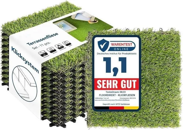 Dalles de Terrasse Lot de 11 pièces, gazon synthétique, 30 x 30 cm - 1 m²
