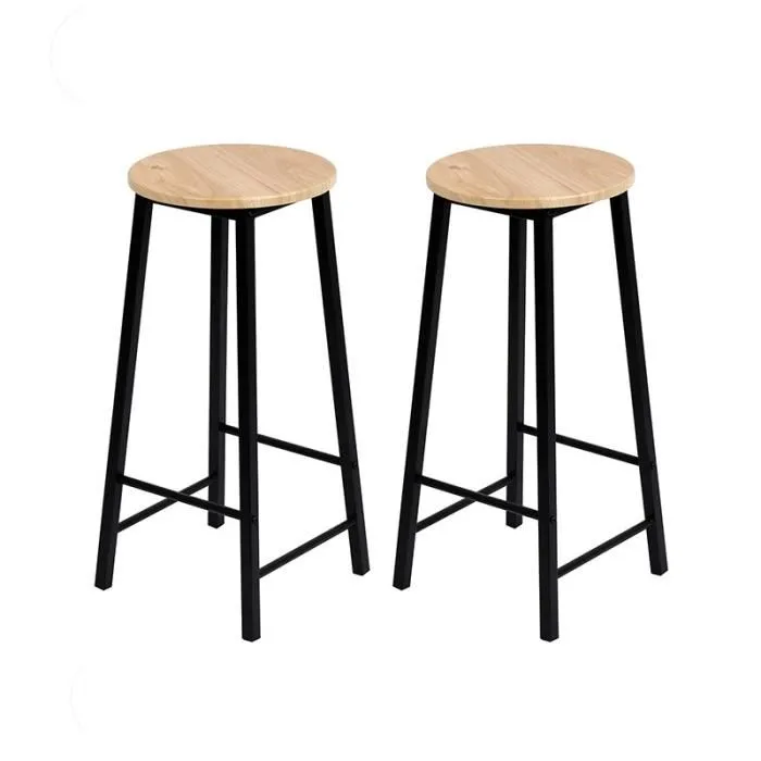 Lot De 2 Tabouret De Bar Métal Noir Et Assise Similicuir Noir H88cm À 108cm