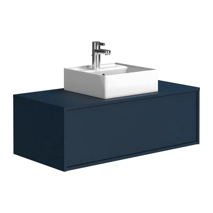 Meuble de salle de bain suspendu coloris bleu nuit avec simple vasque carrée - 94 cm - TEANA II