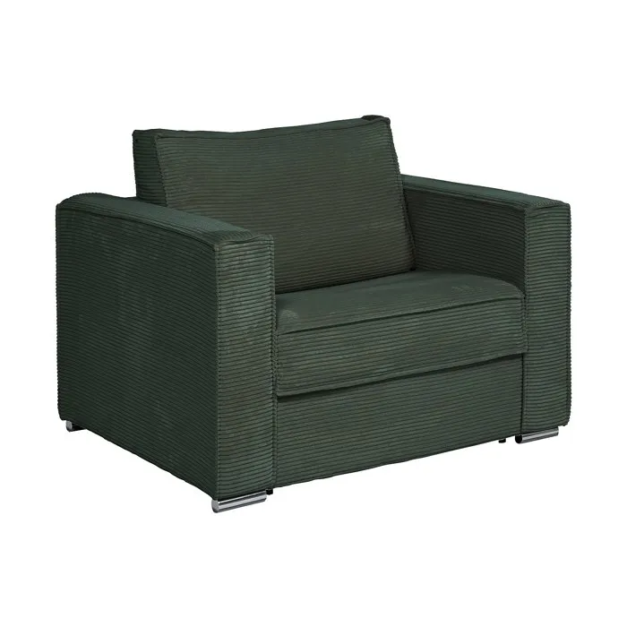 Fauteuil convertible express en velours côtelé vert sapin - Couchage 70 cm - Matelas 14 cm - LORETO