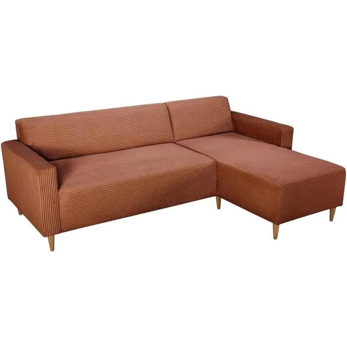 Canapé D'angle Fixe Réversible - 4 Places - Bob - Velours Cotelé Terracotta - 197 X 138 X 65 Cm