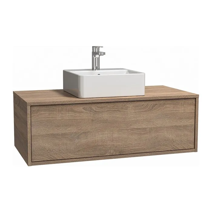 Meuble de salle de bain suspendu coloris naturel clair avec simple vasque carrée - 94 cm - TEANA II