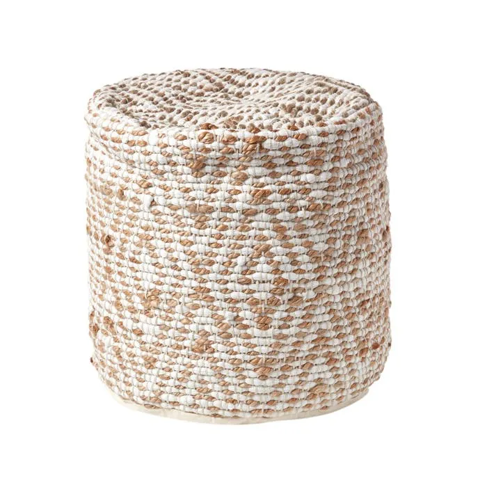 Pouf Rond En Jute Et Coton Beige Et Blanc 45cm Sierra - Homescapes