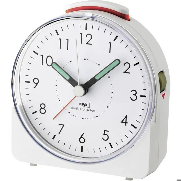 TFA Dostmann Sunrise 60.1513.02 réveil radiopiloté blanc analogique, compact
