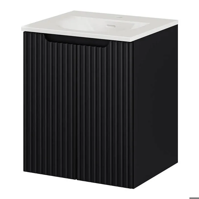 Meuble sous-vasque NEWPORT avec lavabo 50 x 57 x 39 cm noir rainuré blanc brillant en.casa