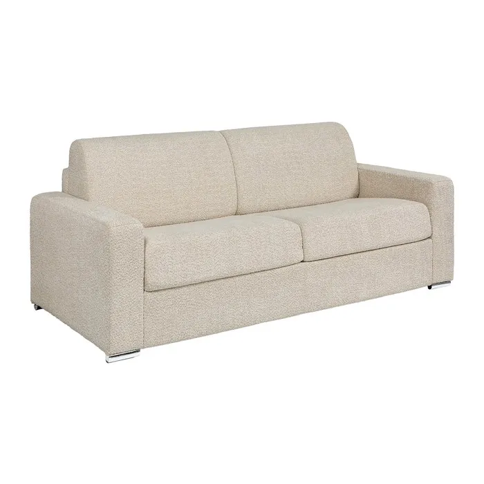 Canapé 4 places convertible express en bouclette beige - Couchage 160 cm - Matelas 14 cm - CALITO
