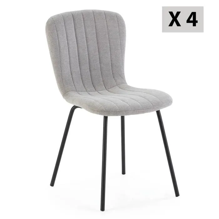 Pack 4 Chaises Lucky Recouvertes De Tissu Gris Clair