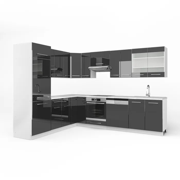 Vicco Cuisine en angle Anthracite Haute brillance/Blanc 287 x 227 cm sans PT