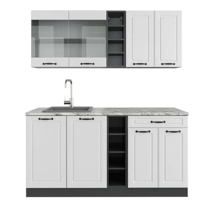 Vicco Cuisine Blanc cottage/anthracite 160cm, PT Marbre