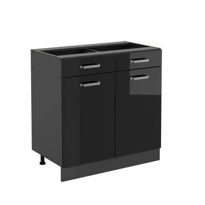 Vicco Meuble cuisine Noir Haute brillance 80cm sans PT
