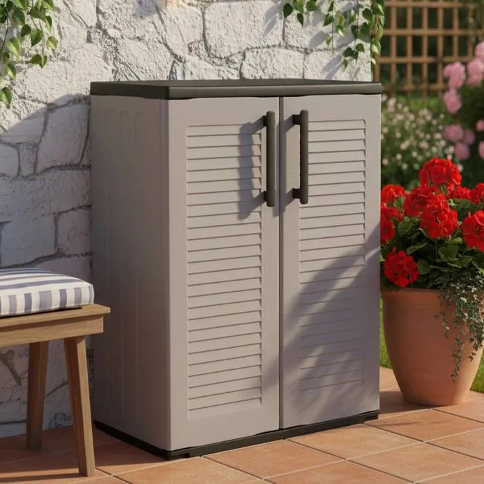 Armoire Extérieure,en Pvc,gris Noir,68x37h84 Cm
