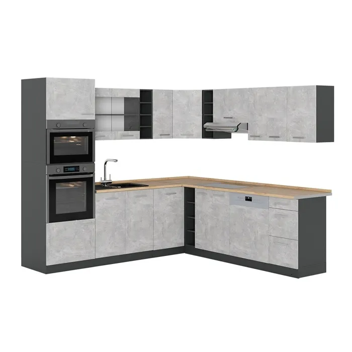 Vicco Cuisine en angle Béton/Anthracite 247 x 237 cm, PT Chêne