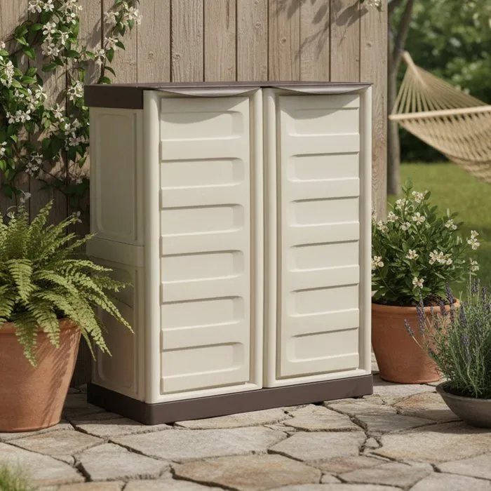 Armoire Extérieure,en Pvc,beige, Marron,70x39h85.5 Cm