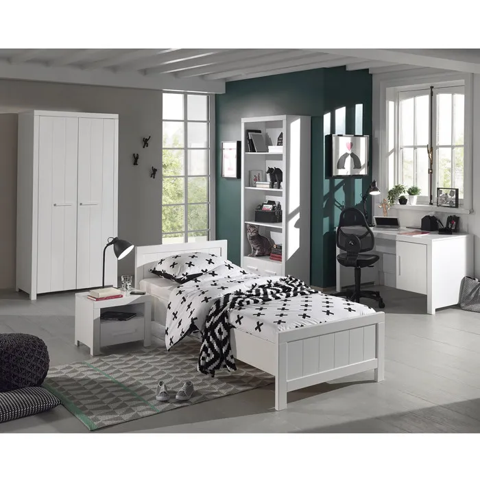 GASTON - Lit 90x200cm + Chevet + Armoire 2P + Pack Bureau