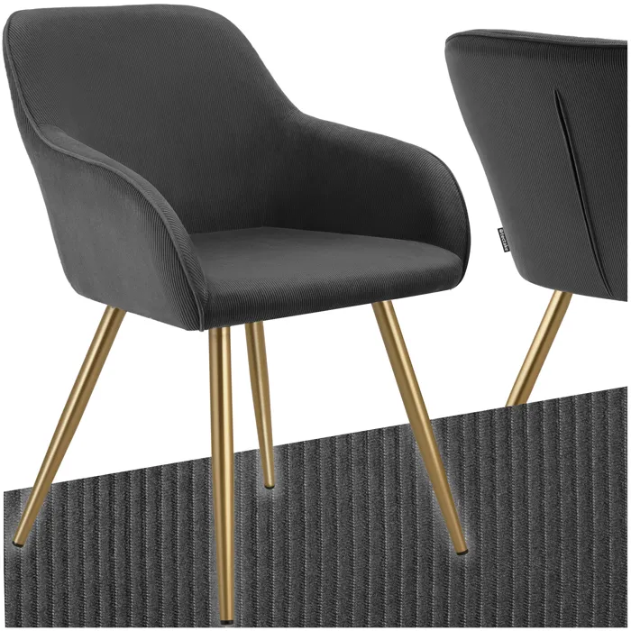 Chaise Élégante En Velours Côtelé Forme Ergonomique Anthracite/or