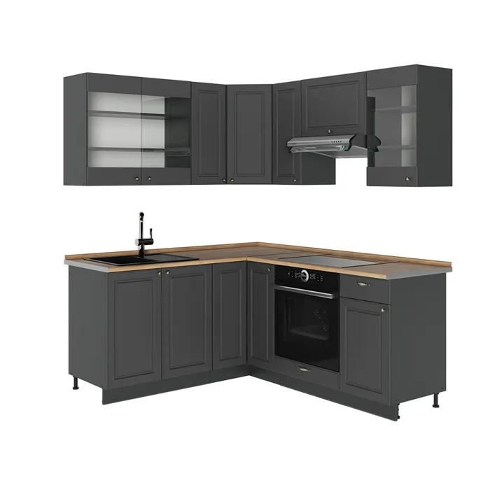 Vicco Cuisine en angle Anthrazit-Gold Landhaus/Anthracite 190 x 160 cm, PT Chêne