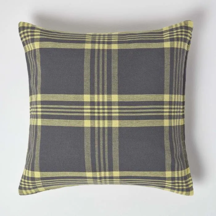 Housse De Coussin Tartan À Carreaux Gris Et Jaune, 60x60cm - Homescapes