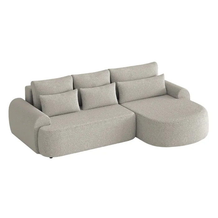 Tayla - Canapé D'angle Convertible Avec Coffre En Tissu Bouclette Beige - Angle Droit
