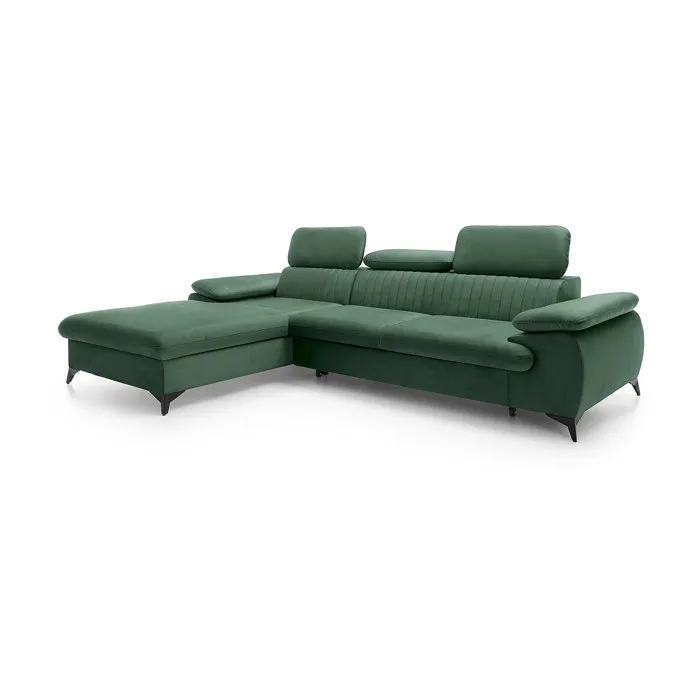 Canapé d'angle gauche convertible en velours vert SAMARA
