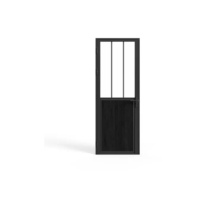 Bloc porte réversible en aluminium et verre trempé style atelier - H204 x L93 cm - Noir - ERMELO