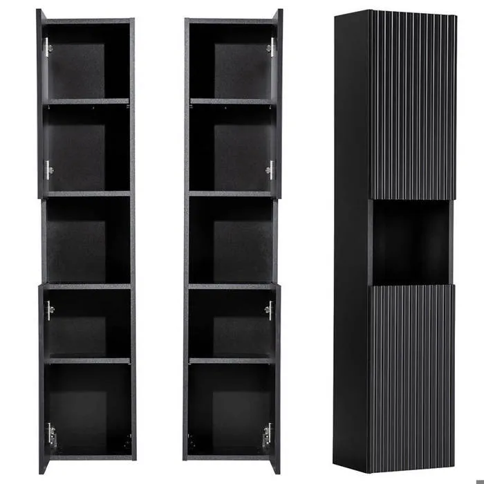 Colonne de salle de bain Newport avec 2 portes 140 x 30 x 25 cm noir en.casa