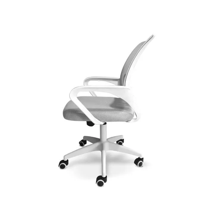 Lara - Chaise De Bureau Ergonomique À Roulettes, Réglable En Hauteur - Couleur Blanc Et Gris