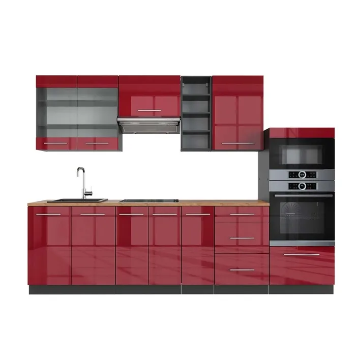Vicco Cuisine Bordeaux haute brillance/anthracite 280cm, PT Chêne